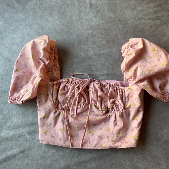 House of CB Tops - House of CB Pink Floral Puff Sleeve Top